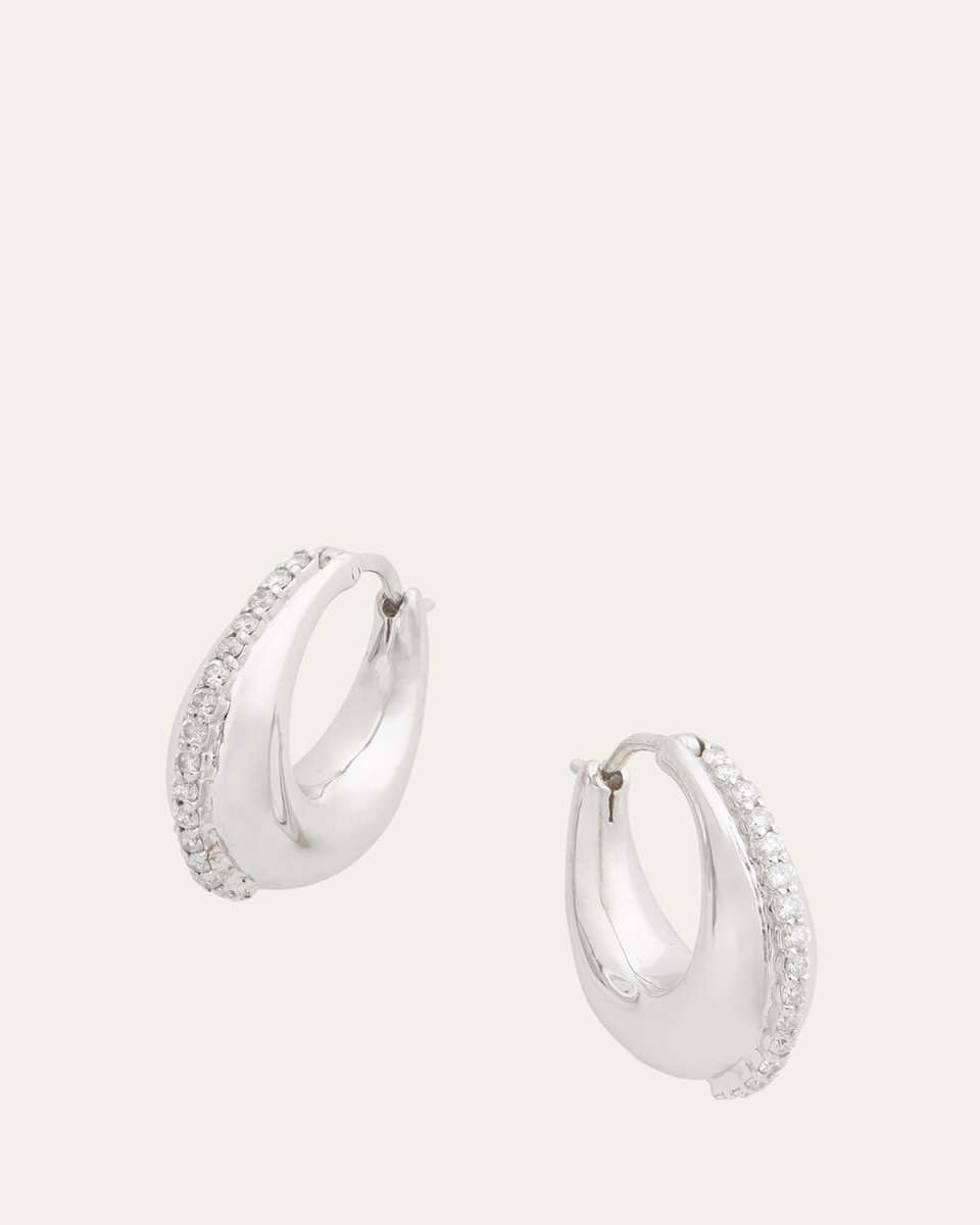 18K White Gold Small Domed Hoop Earrings with Diamonds